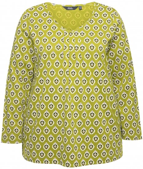 Ulla Popken Allover Graphic Long Sleeve Tee Avocado Green - Mintás pólók nőknek - 