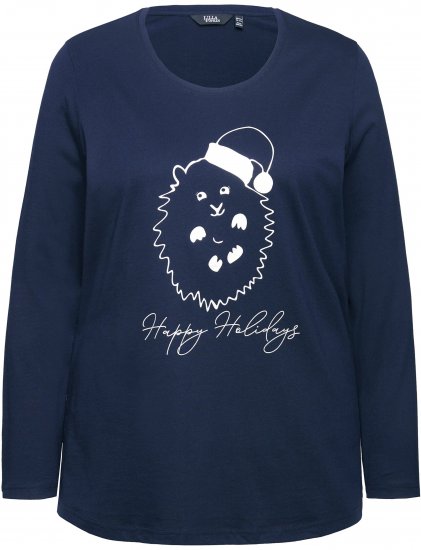 Ulla Popken Metallic Graphic Holiday Tee Navy - Mintás pólók nőknek - 