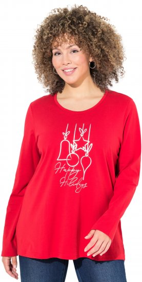 Ulla Popken Metallic Graphic Holiday Tee Salsa Red - Mintás pólók nőknek - 
