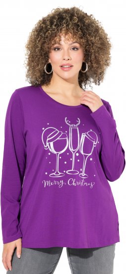 Ulla Popken Metallic Graphic Holiday Tee Dark Purple - Mintás pólók nőknek - 