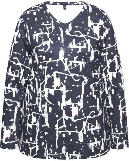 Ulla Popken Quick Drying Abstract Print Tee Black - Mintás pólók nőknek - 