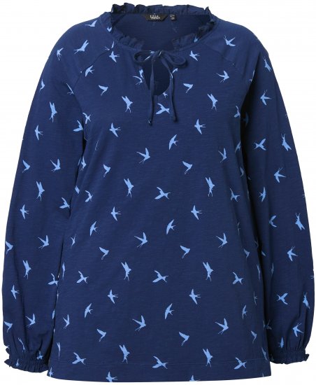 Ulla Popken Swallow Print Long Sleeve Tee Ink Blue - Mintás pólók nőknek - 