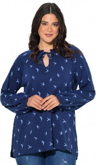 Ulla Popken Swallow Print Long Sleeve Tee Ink Blue - Mintás pólók nőknek - 