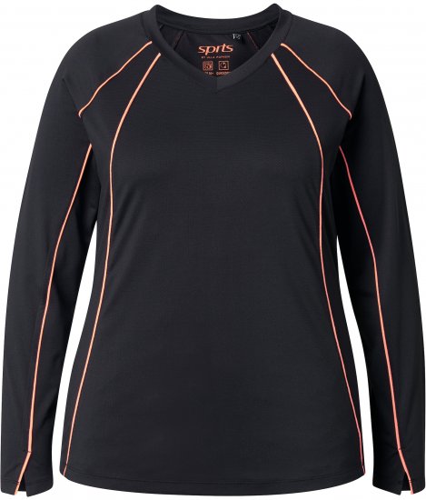 Ulla Popken UPF 50+ Contrast Piping Long Sleeve Tee Black - Mintás pólók nőknek - 