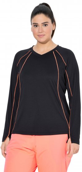 Ulla Popken UPF 50+ Contrast Piping Long Sleeve Tee Black - Mintás pólók nőknek - 