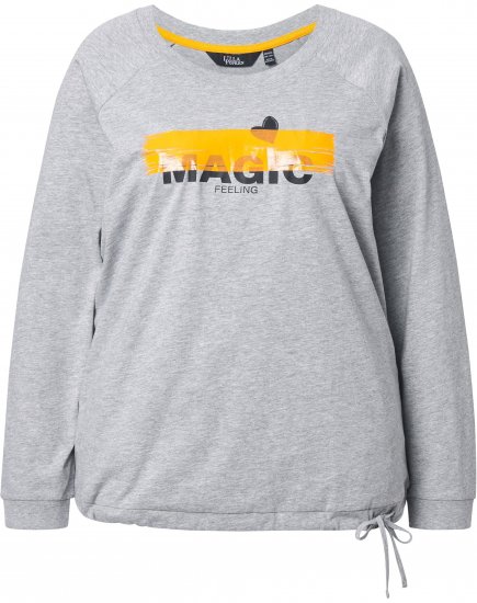 Ulla Popken Magic Feeling Long Sleeve Graphic Tee Light Grey Melange - Mintás pólók nőknek - 
