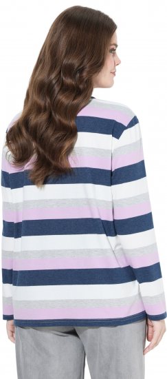 Ulla Popken Striped Knotted Hem Long Sleeve Tee Lavender - Mintás pólók nőknek - 