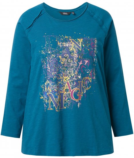 Ulla Popken Inverted Seam Long Sleeve Graphic Tee Teal - Mintás pólók nőknek - 