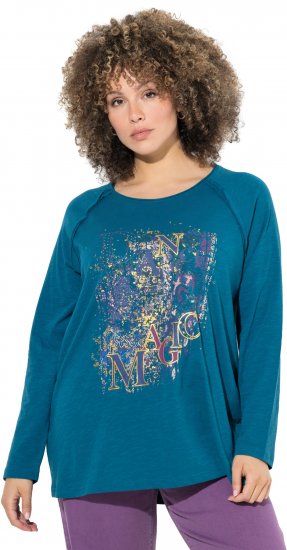 Ulla Popken Inverted Seam Long Sleeve Graphic Tee Teal - Mintás pólók nőknek - 