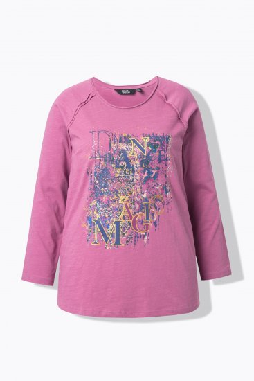 Ulla Popken Inverted Seam Long Sleeve Graphic Tee Dark Rose - Mintás pólók nőknek - 