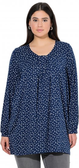 Ulla Popken Pleated Confetti Print Long Sleeve Tee Ink Blue - Mintás pólók nőknek - 
