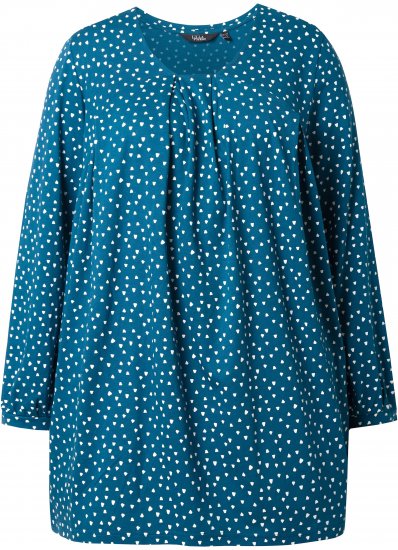 Ulla Popken Pleated Confetti Print Long Sleeve Tee Teal - Mintás pólók nőknek - 