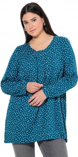 Ulla Popken Pleated Confetti Print Long Sleeve Tee Teal - Mintás pólók nőknek - 