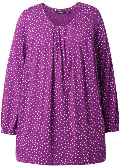 Ulla Popken Pleated Confetti Print Long Sleeve Tee Light Plum - Mintás pólók nőknek - 