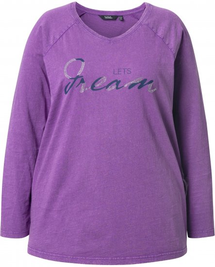 Ulla Popken Dream Rhinestone Lettering Long Sleeve Tee Light Plum - Mintás pólók nőknek - 