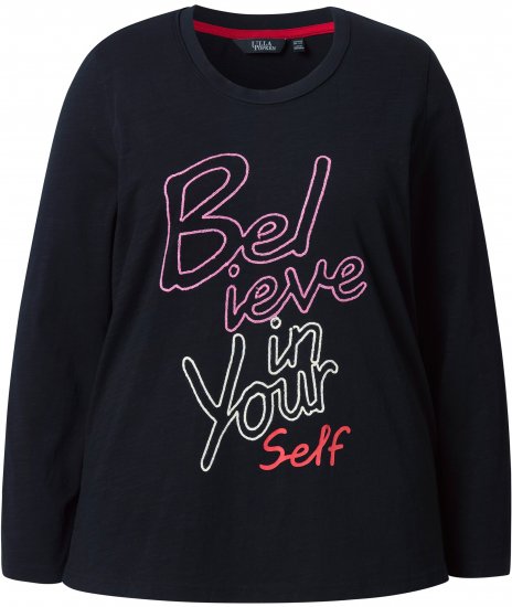 Ulla Popken Motivational Graphic Long Sleeve Tee Black - Mintás pólók nőknek - 