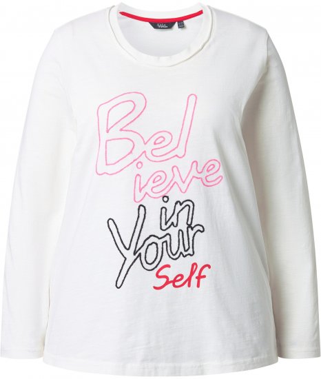 Ulla Popken Motivational Graphic Long Sleeve Tee Off-White - Mintás pólók nőknek - 