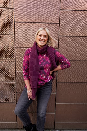 Ulla Popken Abstract Print Long Sleeve Tee Dark Ruby - Mintás pólók nőknek - 