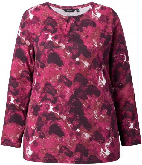 Ulla Popken Abstract Print Long Sleeve Tee Dark Ruby - Mintás pólók nőknek - 