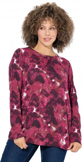 Ulla Popken Abstract Print Long Sleeve Tee Dark Ruby - Mintás pólók nőknek - 