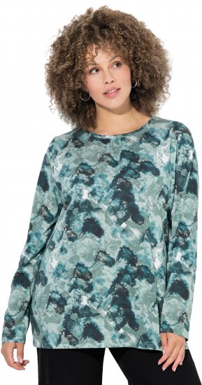 Ulla Popken Abstract Print Long Sleeve Tee Teal Green - Mintás pólók nőknek - 
