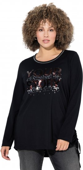 Ulla Popken Your Story Sequined Long Sleeve Tunic Tee Black - Mintás pólók nőknek - 