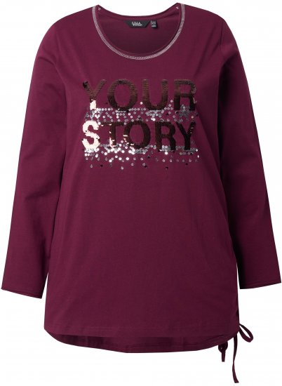Ulla Popken Your Story Sequined Long Sleeve Tunic Tee Dark Ruby - Mintás pólók nőknek - 