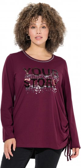 Ulla Popken Your Story Sequined Long Sleeve Tunic Tee Dark Ruby - Mintás pólók nőknek - 