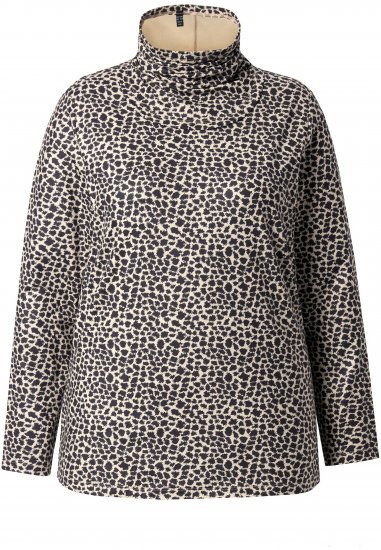 Ulla Popken Leopard Print Long Sleeve Ski Tee Black - Mintás pólók nőknek - 