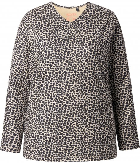 Ulla Popken Leopard Print Long Sleeve Ski Tee Black - Mintás pólók nőknek - 