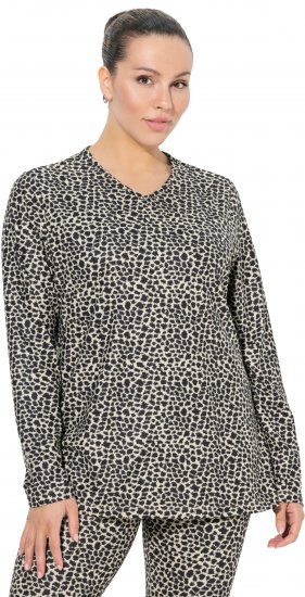 Ulla Popken Leopard Print Long Sleeve Ski Tee Black - Mintás pólók nőknek - 