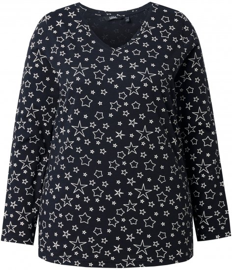 Ulla Popken Allover Printed Long Sleeve Tee Black - Mintás pólók nőknek - 