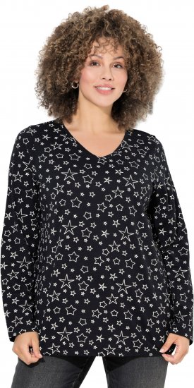 Ulla Popken Allover Printed Long Sleeve Tee Black - Mintás pólók nőknek - 
