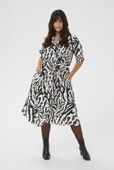 Kaffe Curve Alia Shirt Dress Black Chalk Animal - Midi ruhák - 
