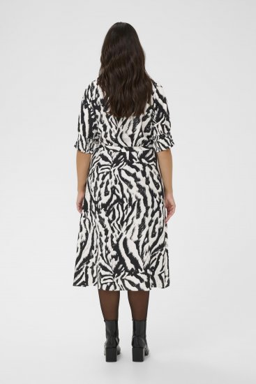 Kaffe Curve Alia Shirt Dress Black Chalk Animal - Midi ruhák - 