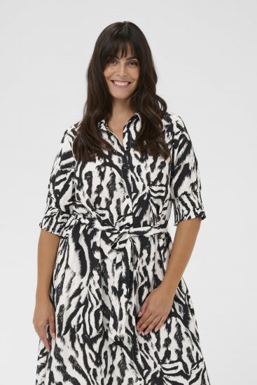 Kaffe Curve Alia Shirt Dress Black Chalk Animal - Midi ruhák - 