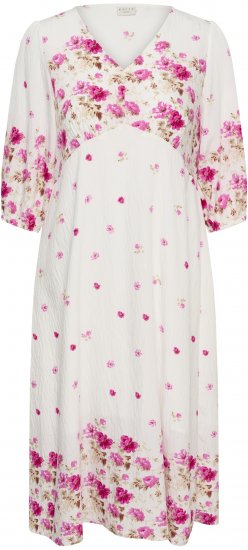 Kaffe Curve Rosa Midi Dress White Rose Border Flower - Ruhák - 