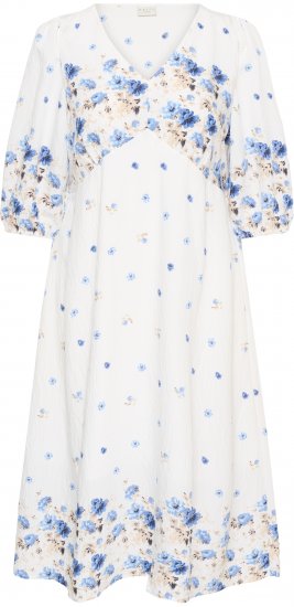Kaffe Curve Rosa Midi Dress Blue Tones Border Flower - Ruhák - 