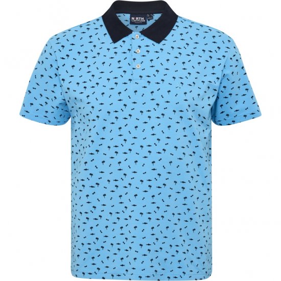 North Latitude Polo Pique Printed Turquoise - Pólóingek - Galléros Pólók 2XL-8XL - Pólóingek 2XL-8XL