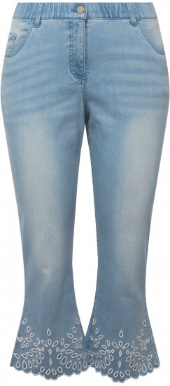 Ulla Popken Cropped Flared Eyelet Jeans Light Blue - Női Farmer & Nadrágok Nagy Méretekben – Plus Size - 