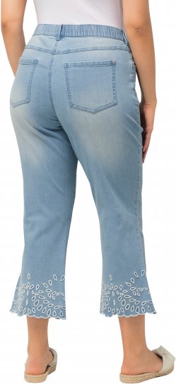 Ulla Popken Cropped Flared Eyelet Jeans Light Blue - Női Farmer & Nadrágok Nagy Méretekben – Plus Size - 