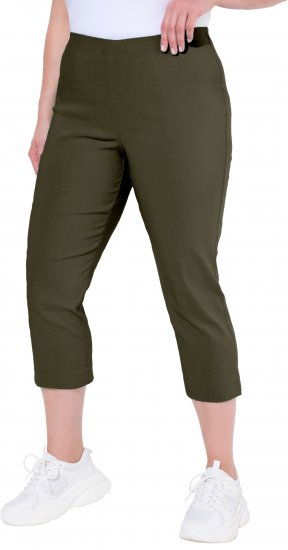 Ulla Popken Stretch Basic Bengaline Capri Pants Forest Forest Green - Női Farmer & Nadrágok Nagy Méretekben – Plus Size - 
