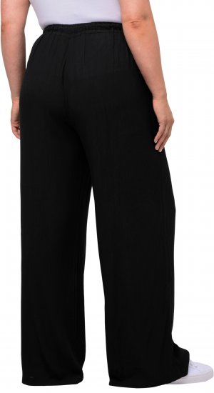 Ulla Popken Viscose Crinkle Drawstring Elastic Waist Pants Black - Női Farmer & Nadrágok Nagy Méretekben – Plus Size - 