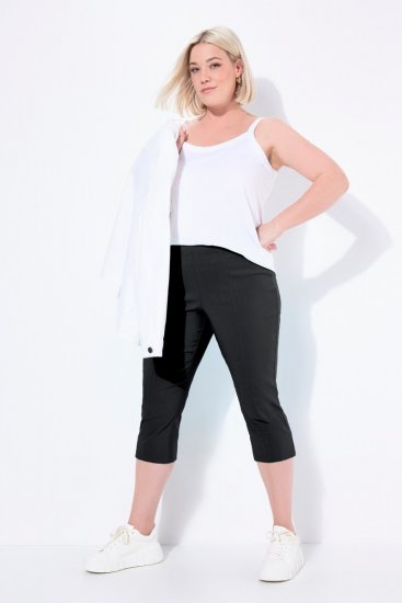 Ulla Popken Bengaline Elastic Waist Stretch Capri Pants Black - Szövetnadrágok - Női bő szárú szövetnadrágok