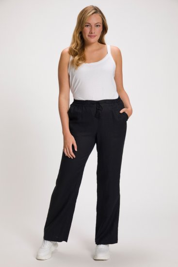 Ulla Popken Drawstring Elastic Waist Mary Fit Linen Pants Black - Női Farmer & Nadrágok Nagy Méretekben – Plus Size - 
