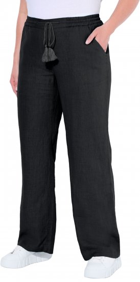 Ulla Popken Drawstring Elastic Waist Mary Fit Linen Pants Black - Női Farmer & Nadrágok Nagy Méretekben – Plus Size - 
