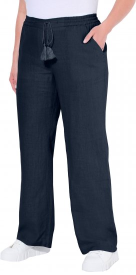 Ulla Popken Drawstring Elastic Waist Mary Fit Linen Pants Navy - Női Farmer & Nadrágok Nagy Méretekben – Plus Size - 