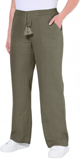 Ulla Popken Drawstring Elastic Waist Mary Fit Linen Pants Loden Green - Női Farmer & Nadrágok Nagy Méretekben – Plus Size - 