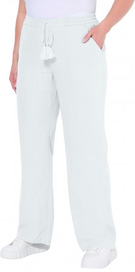 Ulla Popken Drawstring Elastic Waist Mary Fit Linen Pants Snow White - Női Farmer & Nadrágok Nagy Méretekben – Plus Size - 