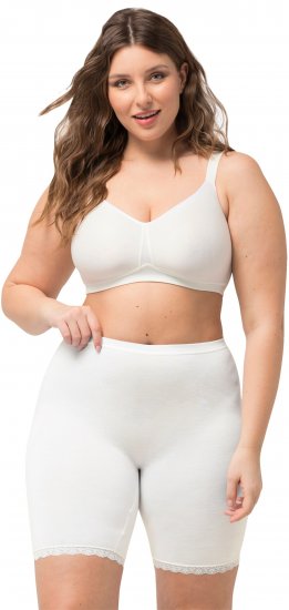 Ulla Popken Lace Hem Stretch Viscose Knit Bicycle Length Lounge Shorts White - Női Farmer & Nadrágok Nagy Méretekben – Plus Size - 